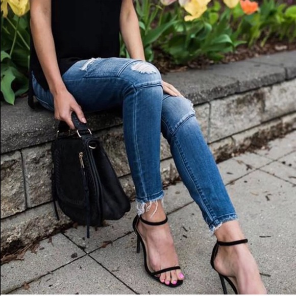 Foxy Fave Dark Distressed Moto Skinny Jeans - Picture 2 of 7